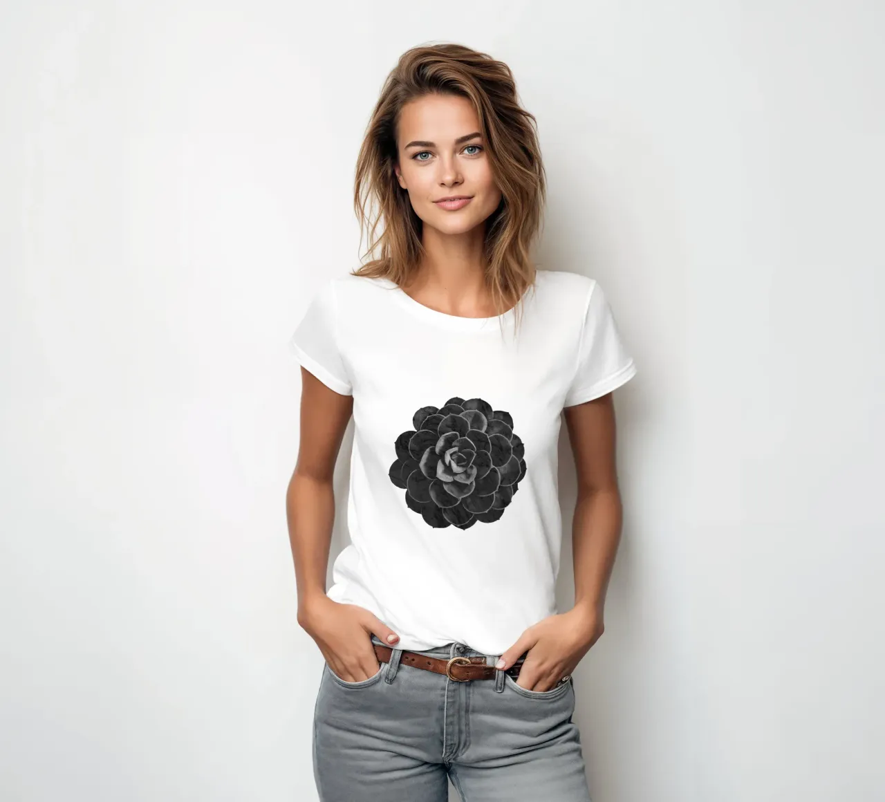 Pianta succulenta in marmo nero t-shirt da donna da amini54