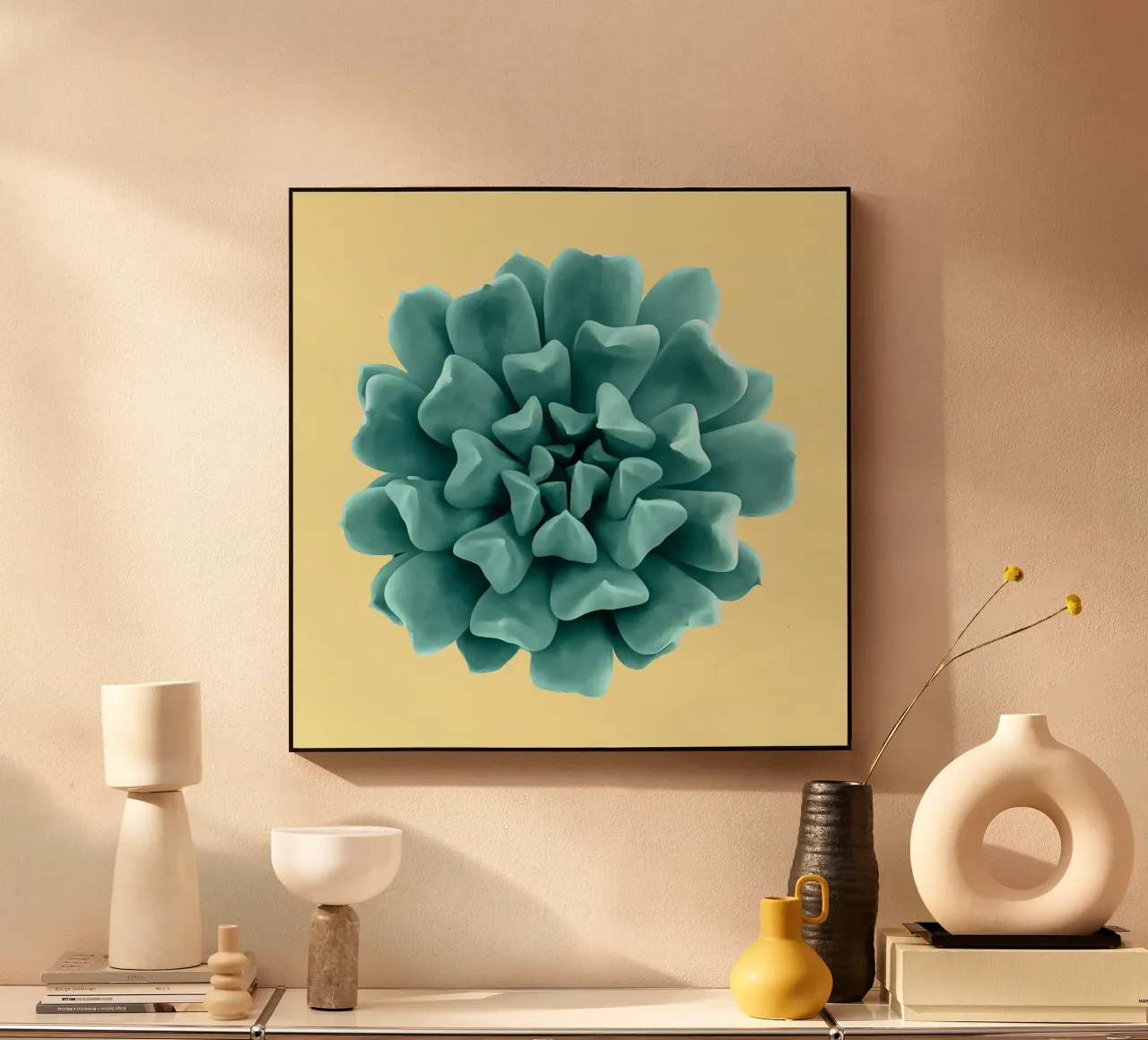 Succulente verde acqua su giallo alluminio dibond da amini54