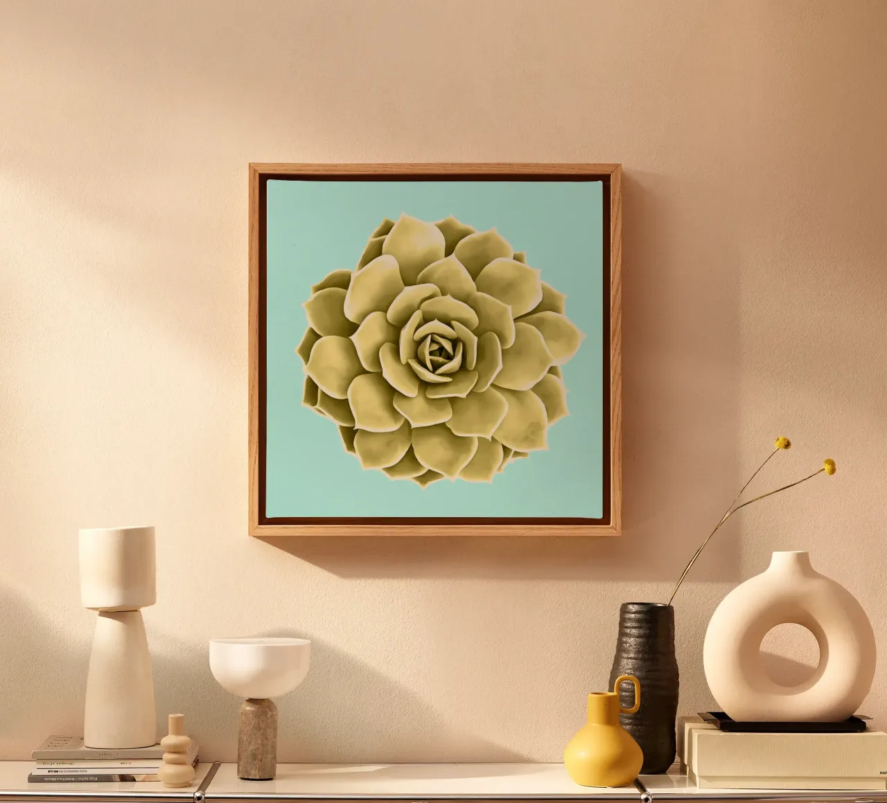 Succulente jaune sur fond bleu toile avec Caisse américaine de amini54