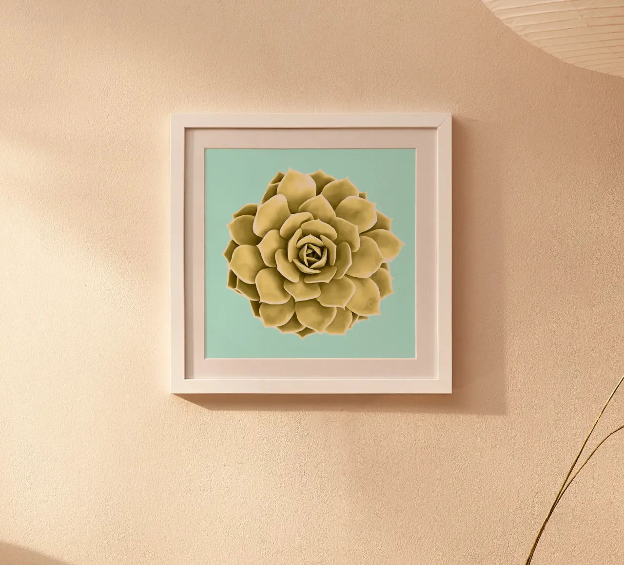 Succulente gialle su blu poster con telaio in plastica da amini54