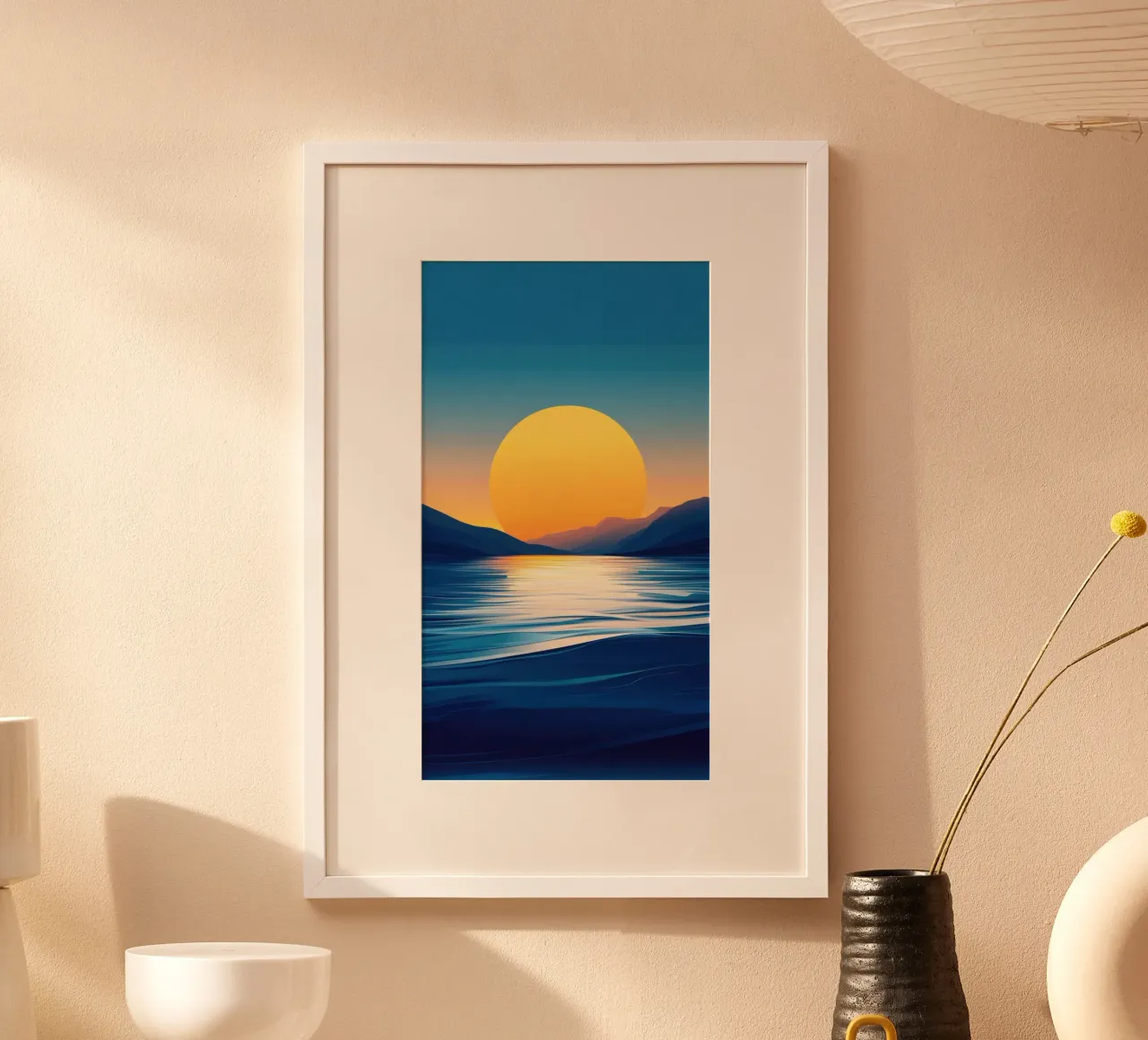 Tramonto sul Lac Paisible poster con telaio in alluminio da Affiches Soleil & Déco Lumineuse – Sunny