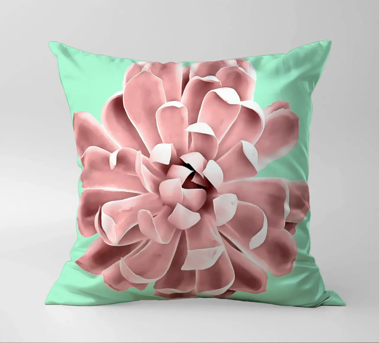 Succulente rosa su parete verde acqua cuscino da amini54