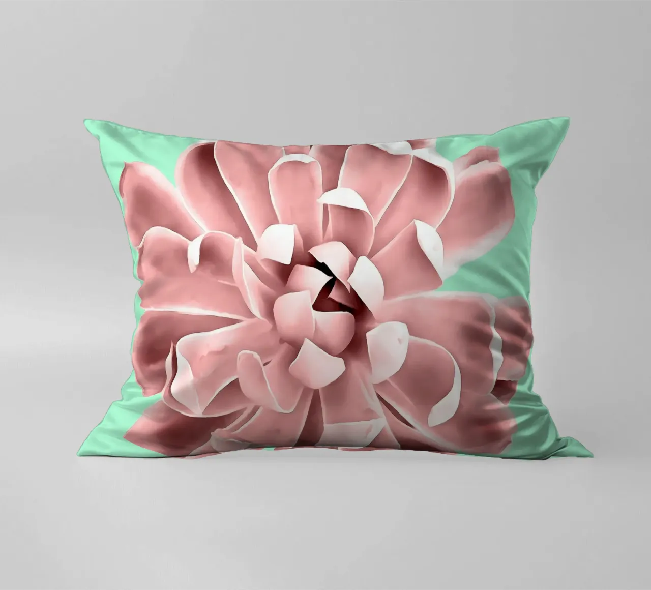 Succulente rosa su parete verde acqua cuscino da amini54