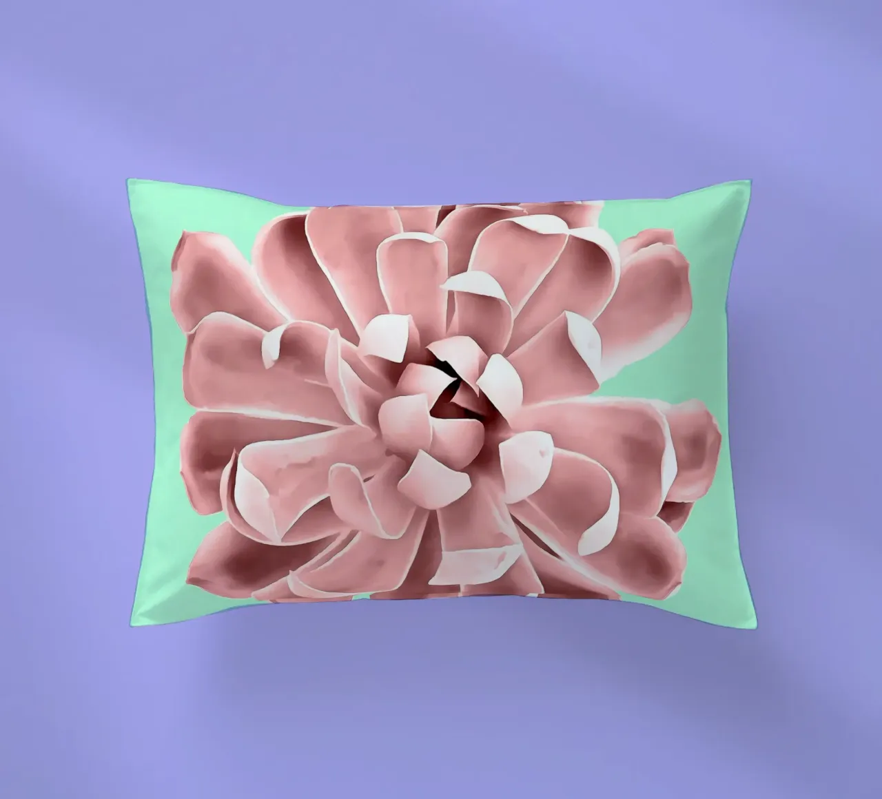 Succulente rosa su parete verde acqua cuscino da amini54