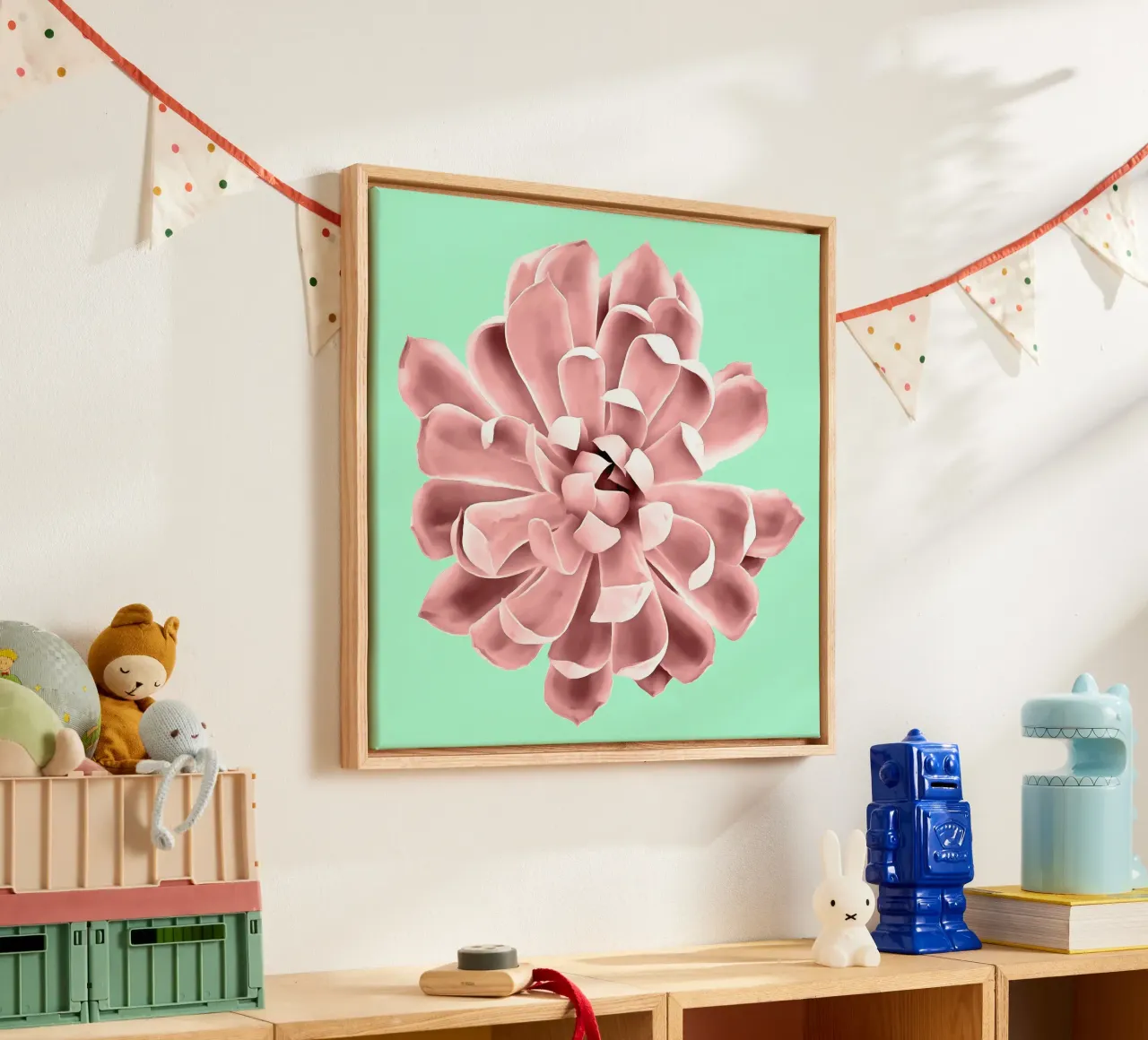 Pink Succulent on Teal Wall canvas by amini54