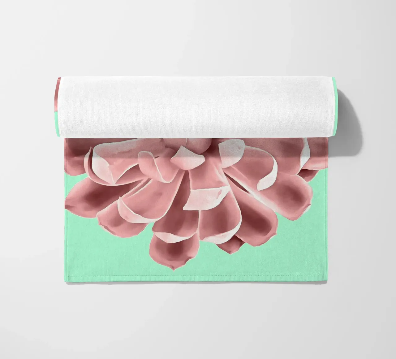 Succulente rosa su parete verde acqua telo mare da amini54