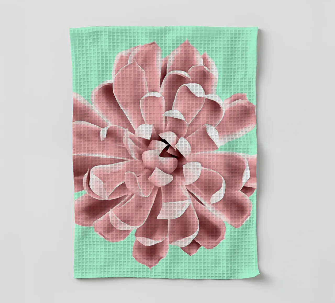 Pink Succulent on Teal Wall tea towel by amini54