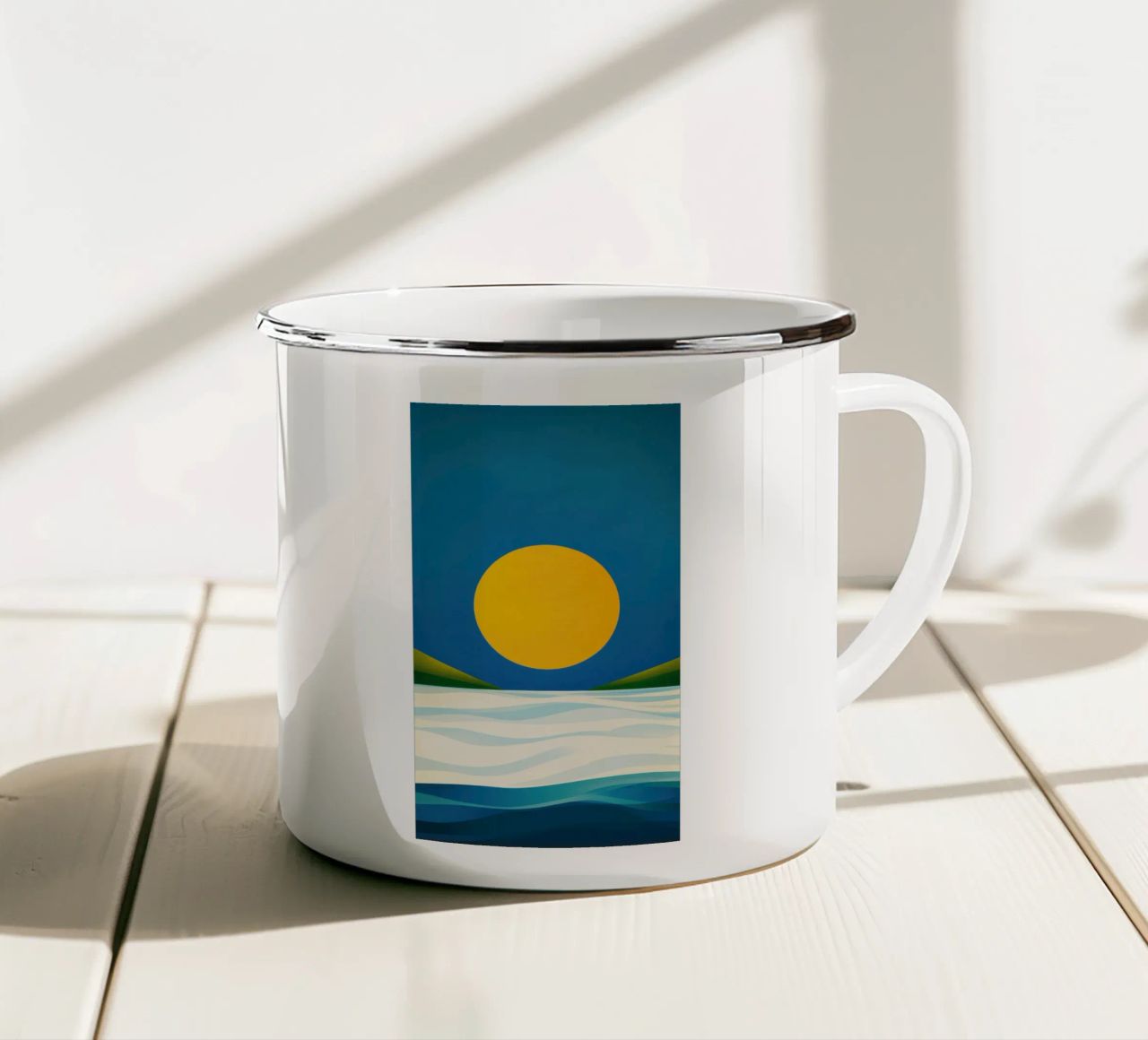 Spiaggia minimalista a Soleil d'Or tazza in smalto da Affiches Soleil & Déco Lumineuse – Sunny