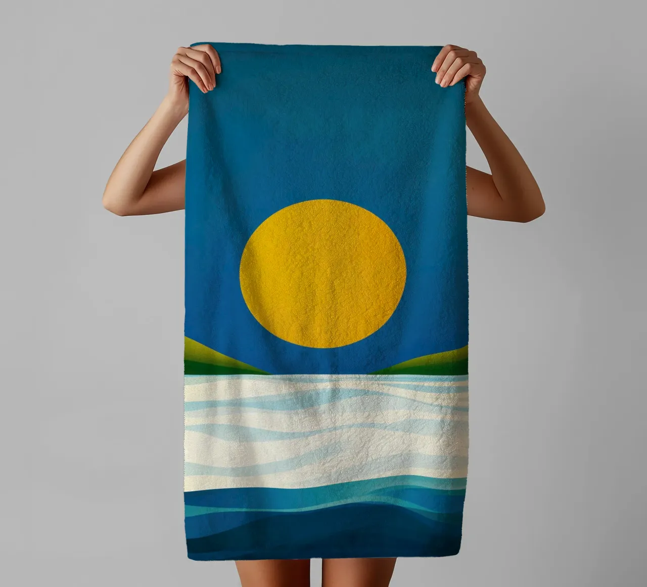 Minimalistischer Strand in Soleil d'Or Handtuch von Affiches Soleil & Déco Lumineuse – Sunny