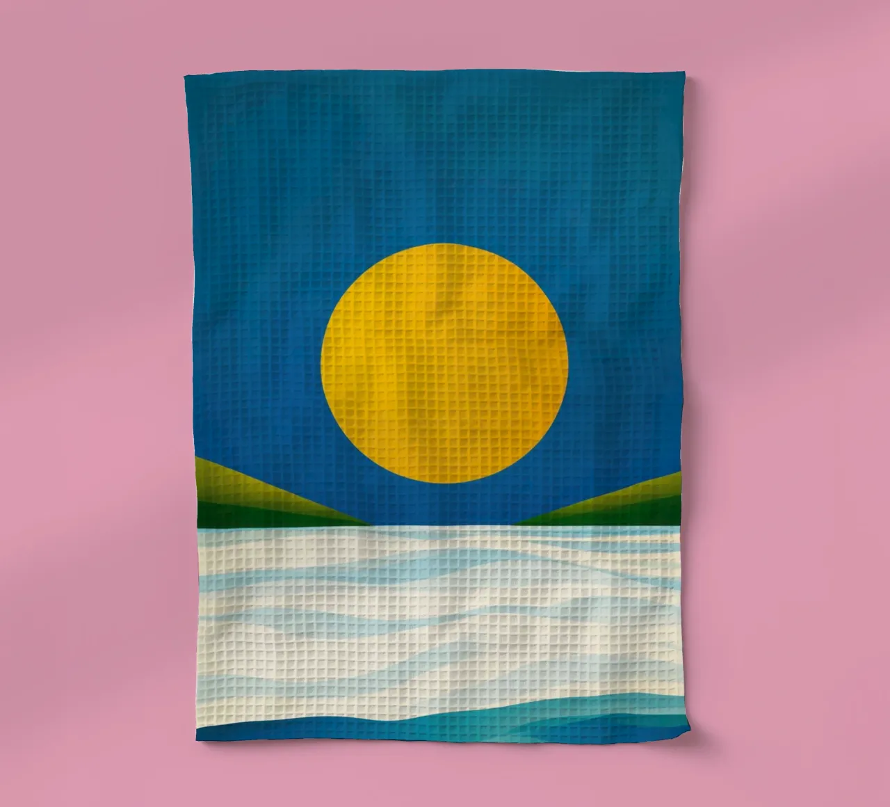 Plage Minimaliste au Soleil d'Or torchon de Affiches Soleil & Déco Lumineuse – Sunny