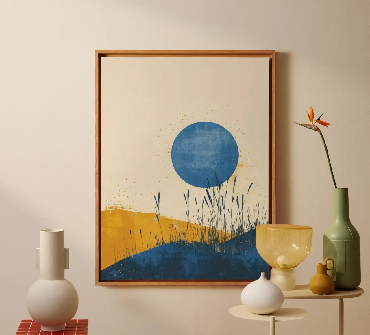 Blue Moon over Field of Reeds canvas with Floater frame by Affiches Soleil & Déco Lumineuse – Sunny