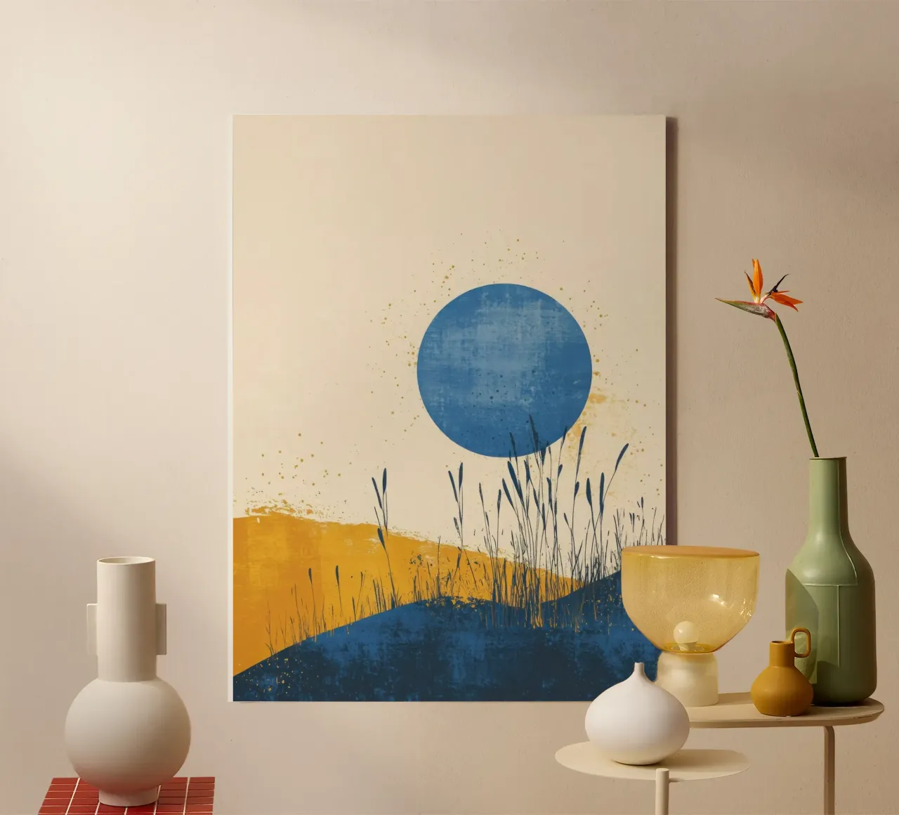 Blue Moon over Field of Reeds canvas with Floater frame by Affiches Soleil & Déco Lumineuse – Sunny