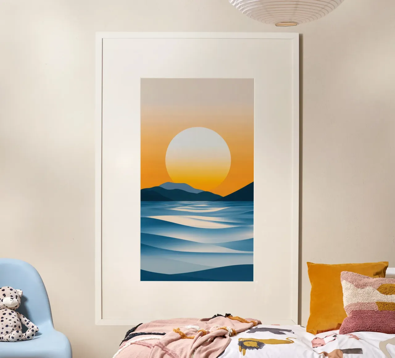 Tramonto minimalista sull'oceano poster con telaio in legno da Affiches Soleil & Déco Lumineuse – Sunny