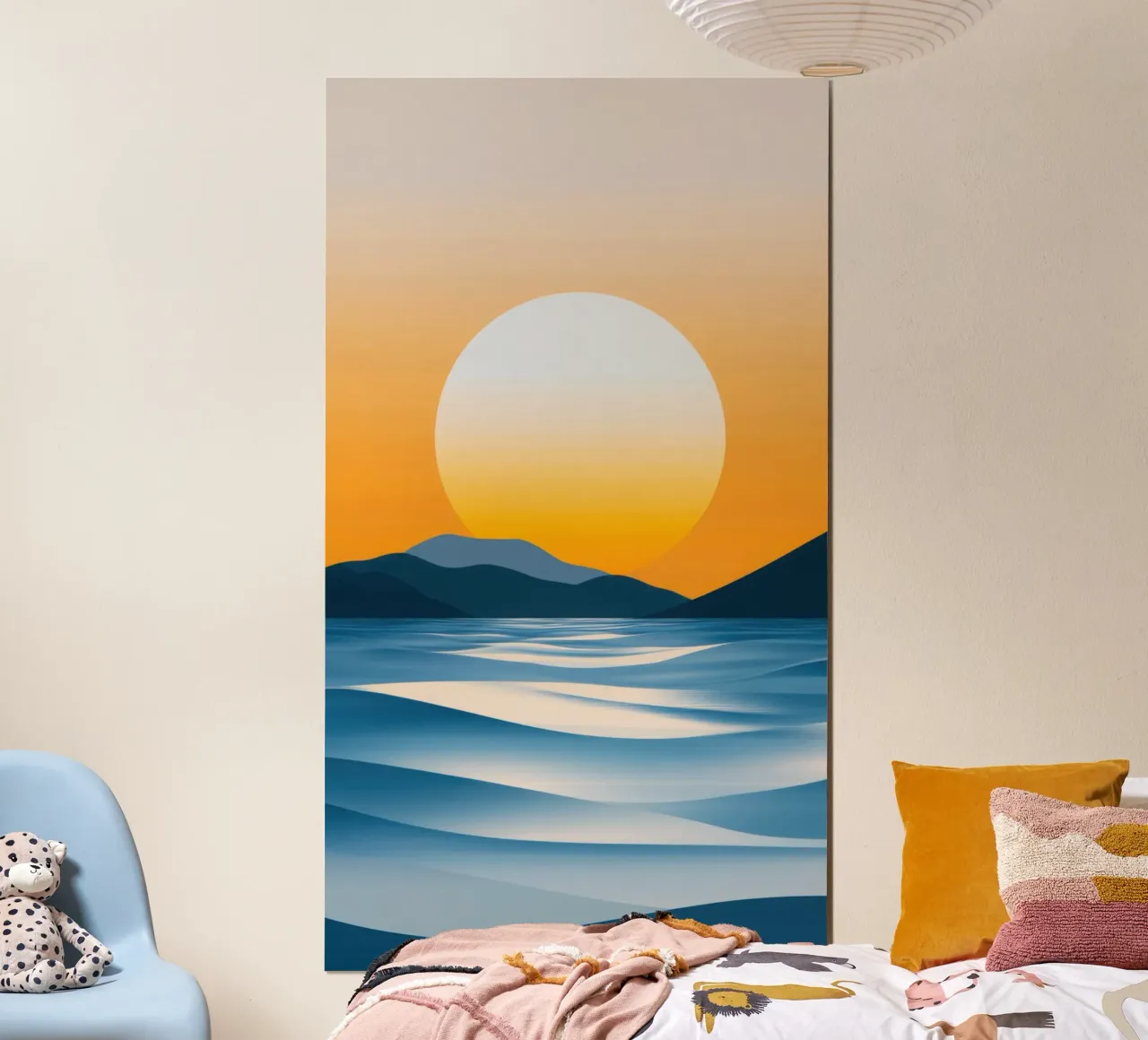 Tramonto minimalista sull'oceano poster con telaio in legno da Affiches Soleil & Déco Lumineuse – Sunny