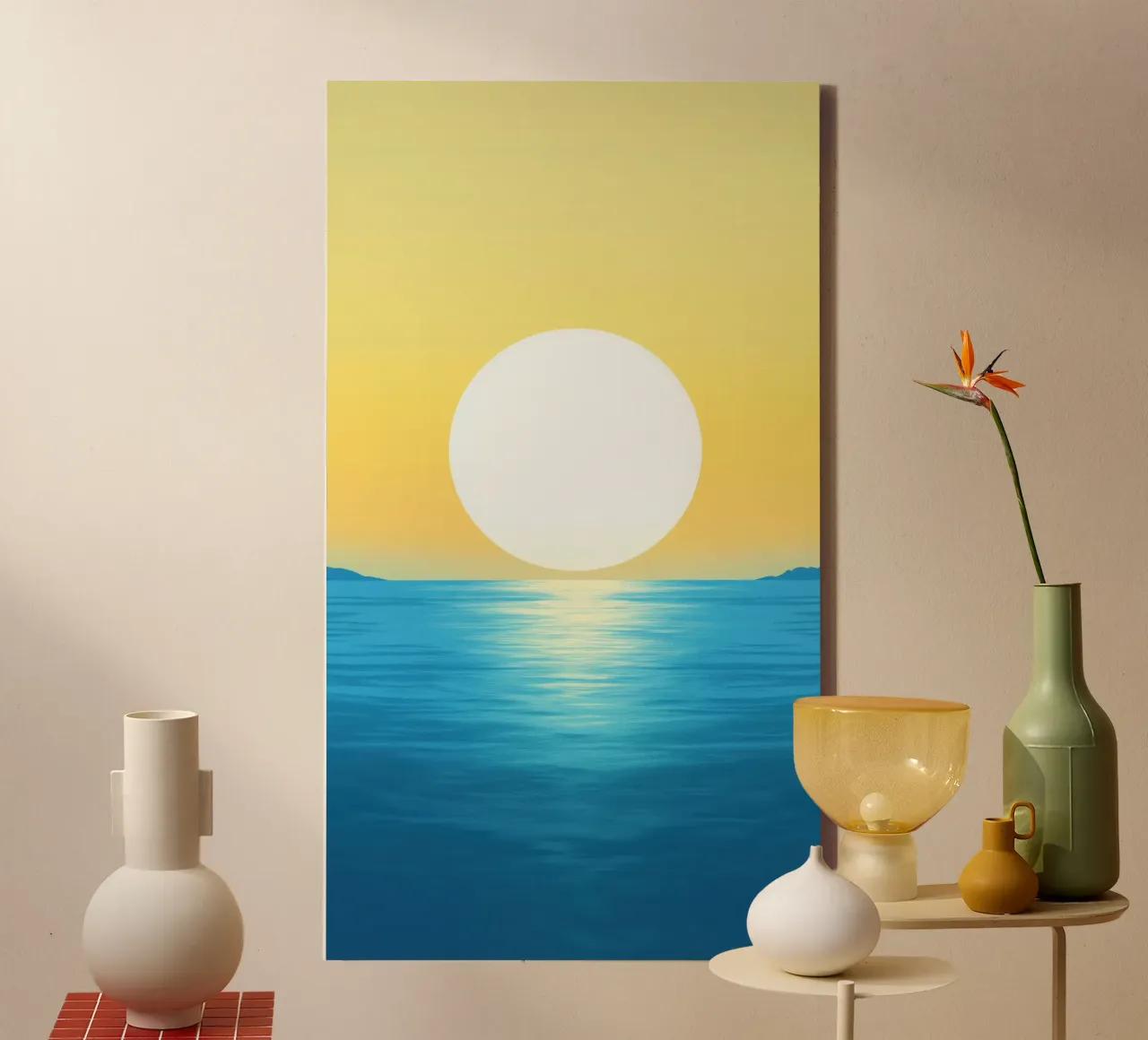 White Sun over Turquoise Sea canvas with Floater frame by Affiches Soleil & Déco Lumineuse – Sunny
