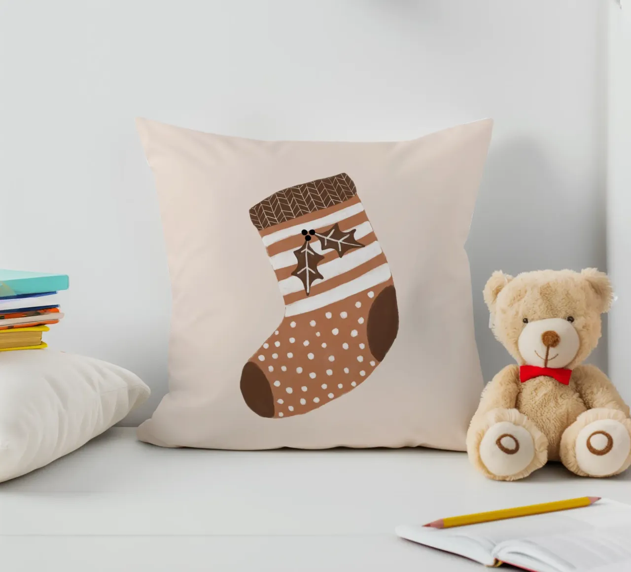Blush Xmas Stocking decorative cushion by Orara Studio
