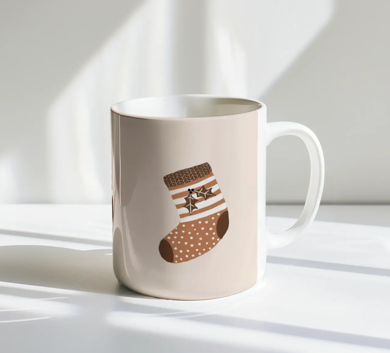 Blush Xmas Stocking ceramic mug by Orara Studio