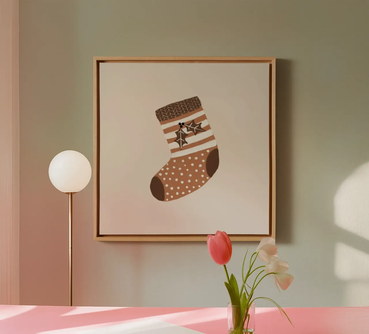 Blush Kerstkous canvas met Baklijst van Orara Studio