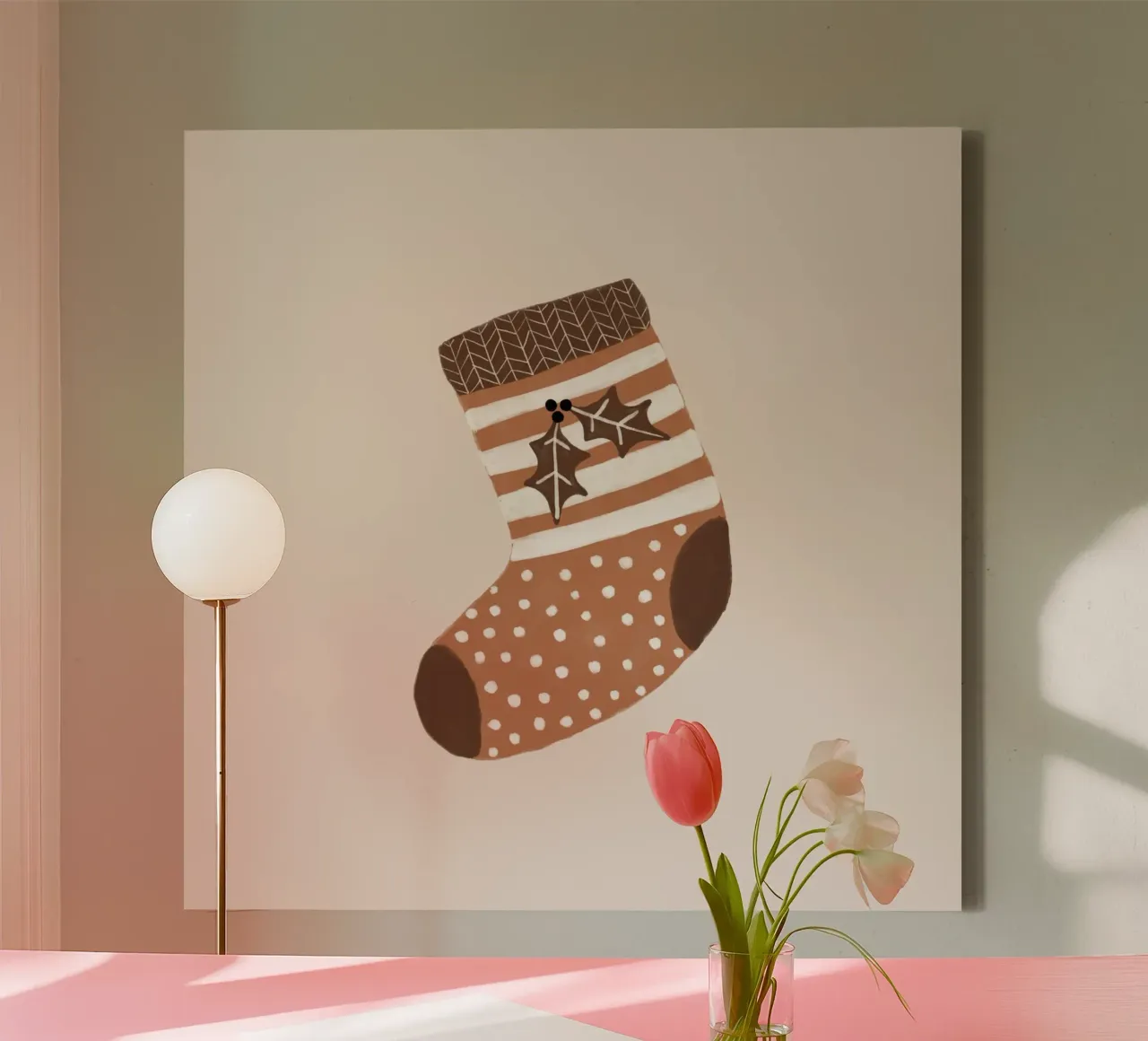 Blush Kerstkous canvas met Baklijst van Orara Studio
