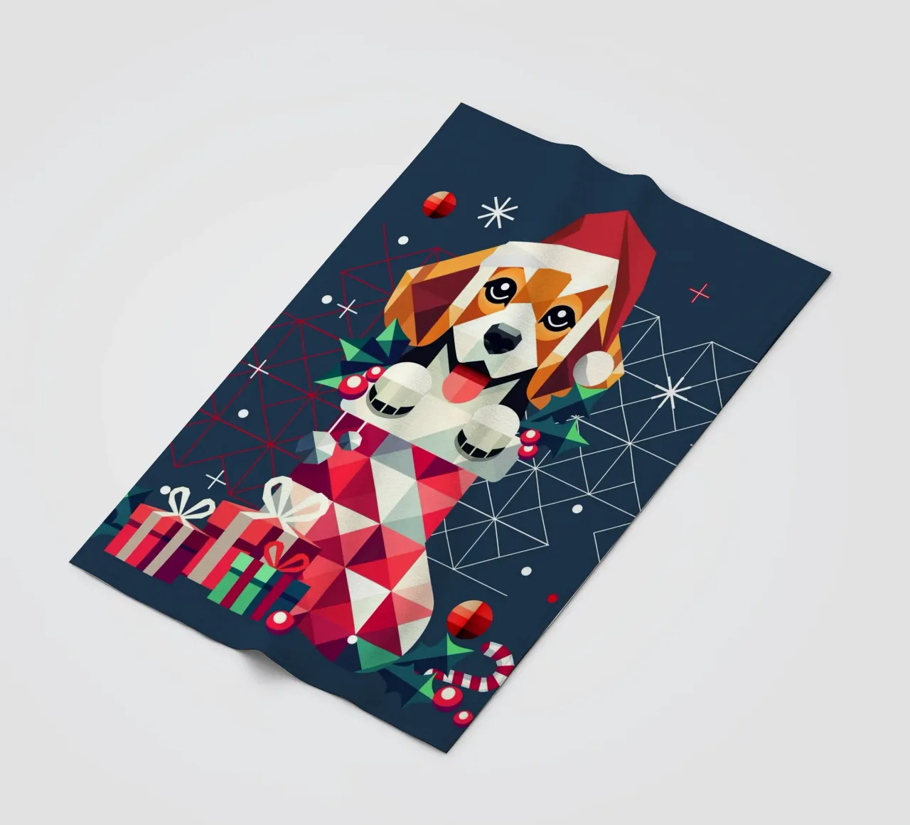 Beagle in een kerstsok - Feestelijk geometrisch ontwerp fleecedeken van namosh
