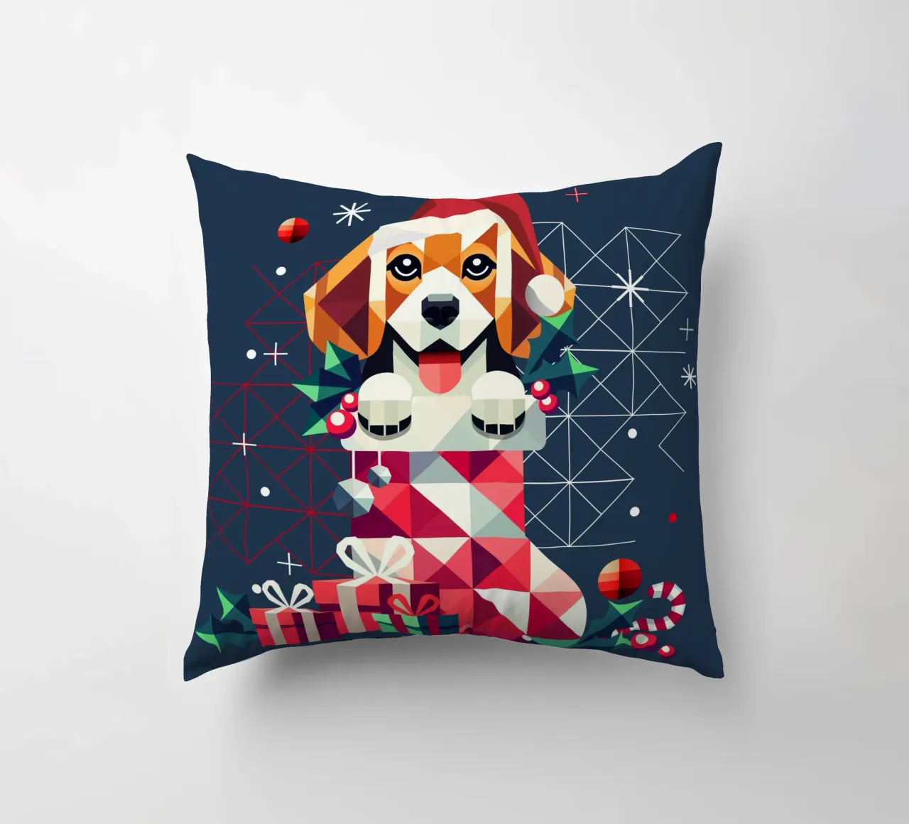 Beagle in una calza di Natale - Disegno geometrico festivo cuscino da namosh