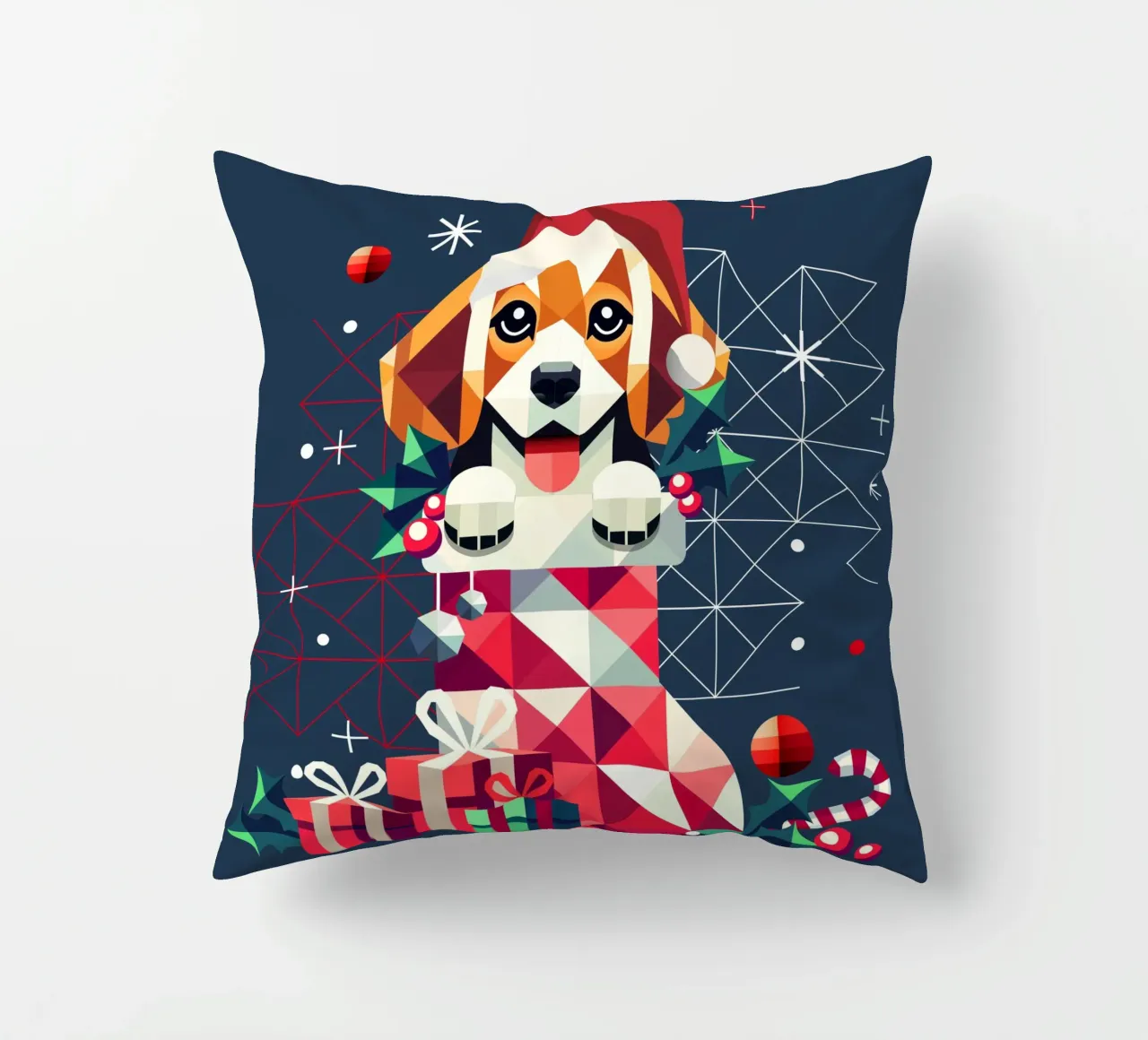 Beagle in una calza di Natale - Disegno geometrico festivo cuscino da namosh