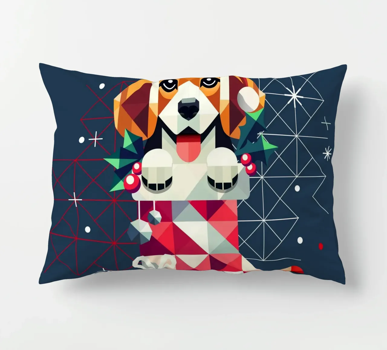 Beagle in una calza di Natale - Disegno geometrico festivo cuscino da namosh