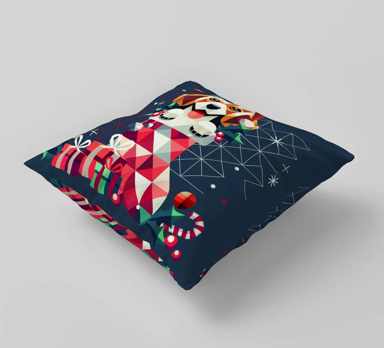 Beagle in una calza di Natale - Disegno geometrico festivo cuscino da namosh