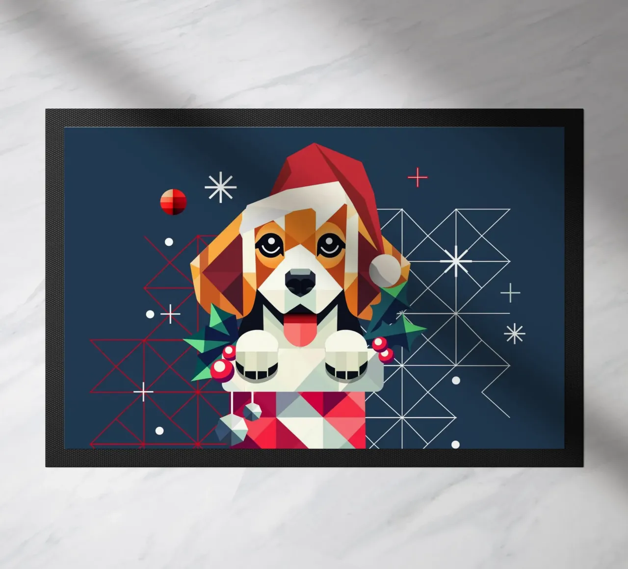 Beagle en un calcetín de Navidad-Diseño geométrico festivo felpudo de namosh