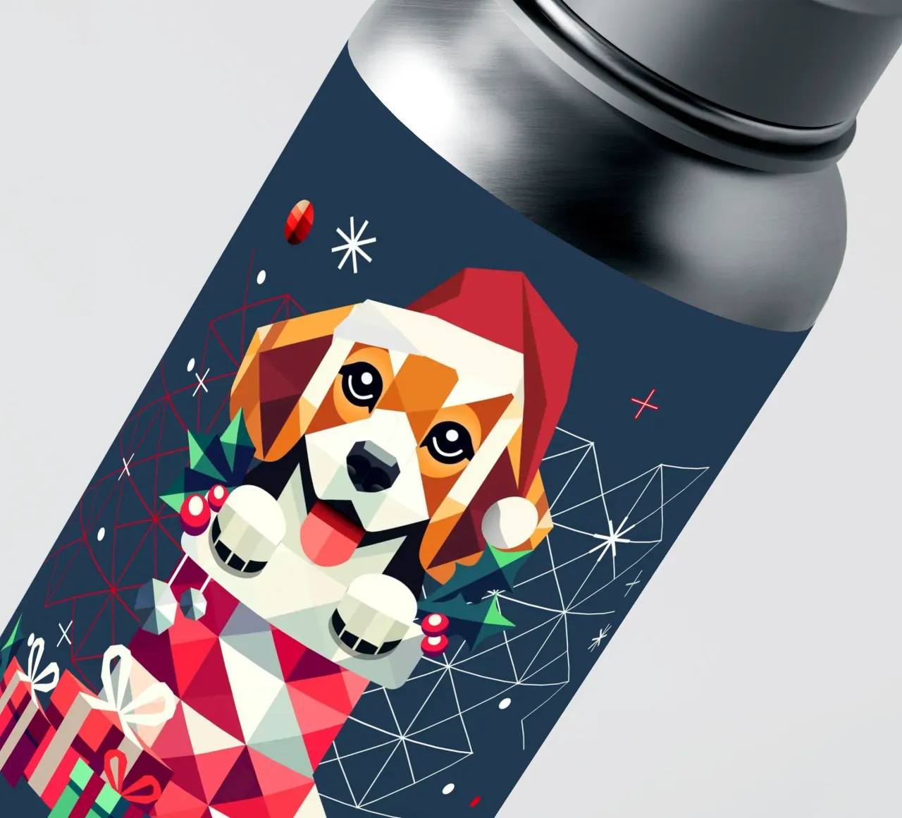 Beagle in a Christmas stocking-Festive geometric design sticker by namosh