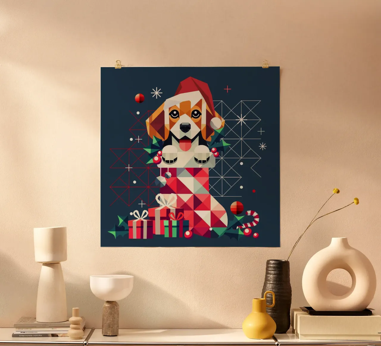 Beagle en un calcetín de Navidad-Diseño geométrico festivo hahnemühle de namosh