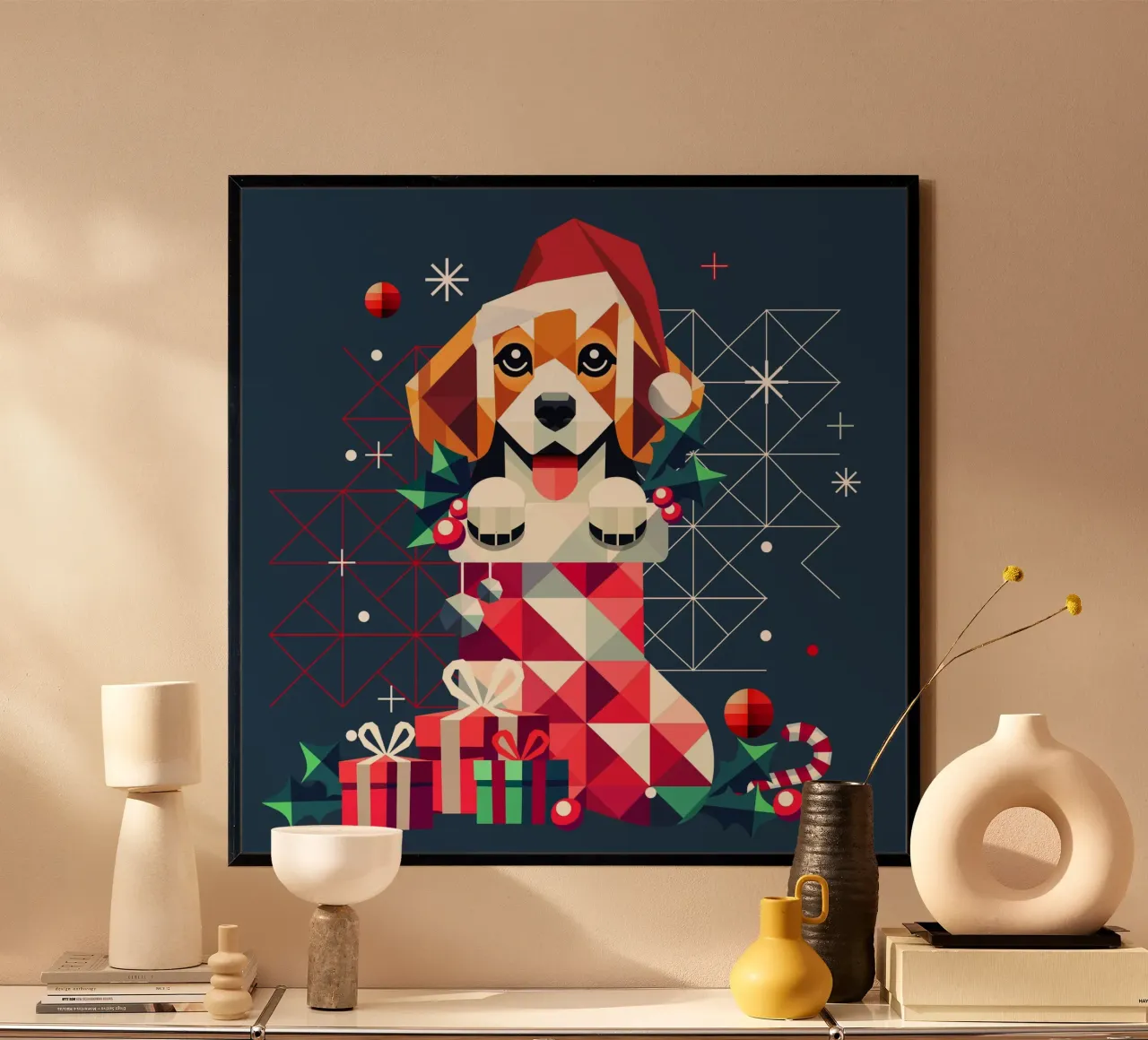Beagle en un calcetín de Navidad-Diseño geométrico festivo hahnemühle de namosh