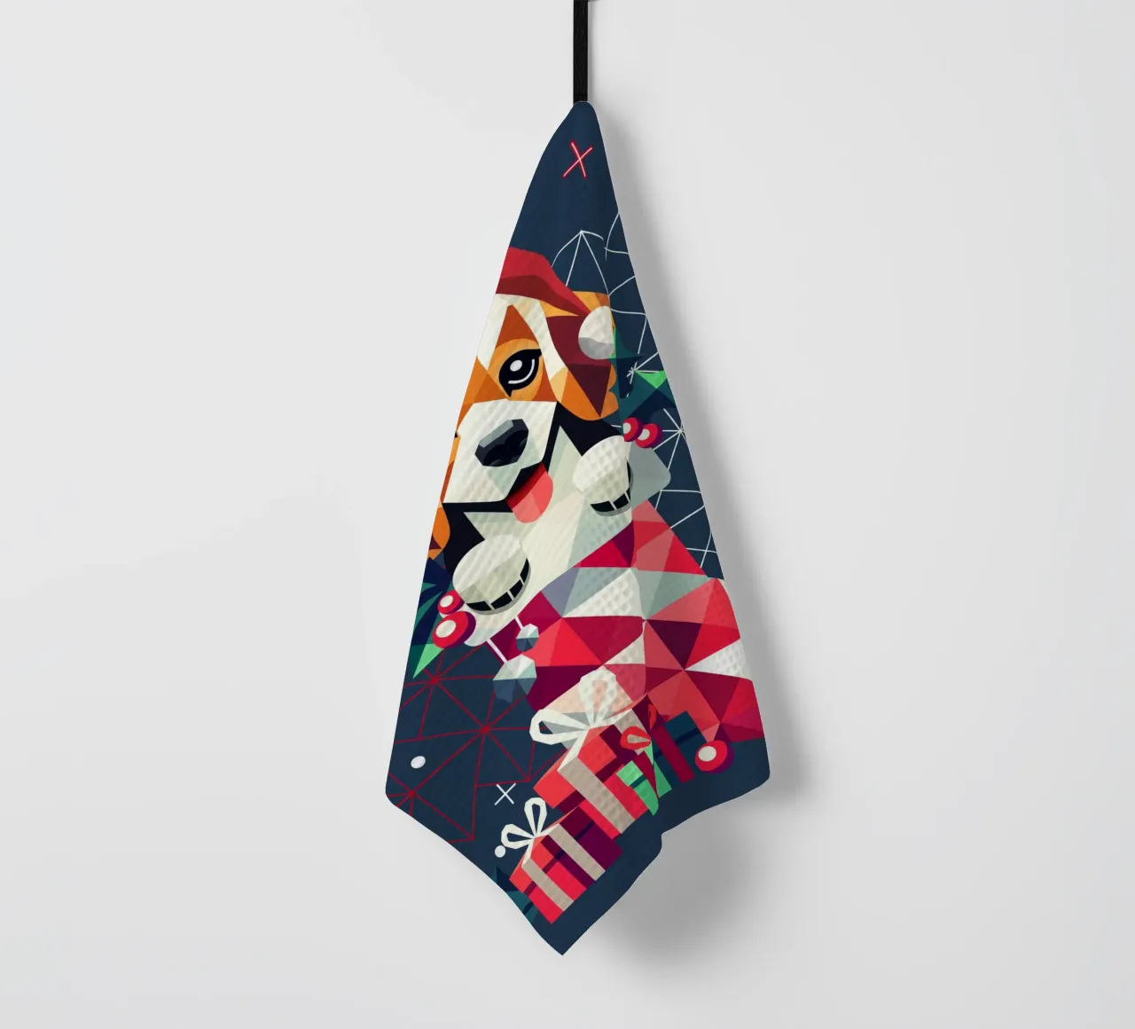 Beagle en un calcetín de Navidad-Diseño geométrico festivo paño de cocina de namosh