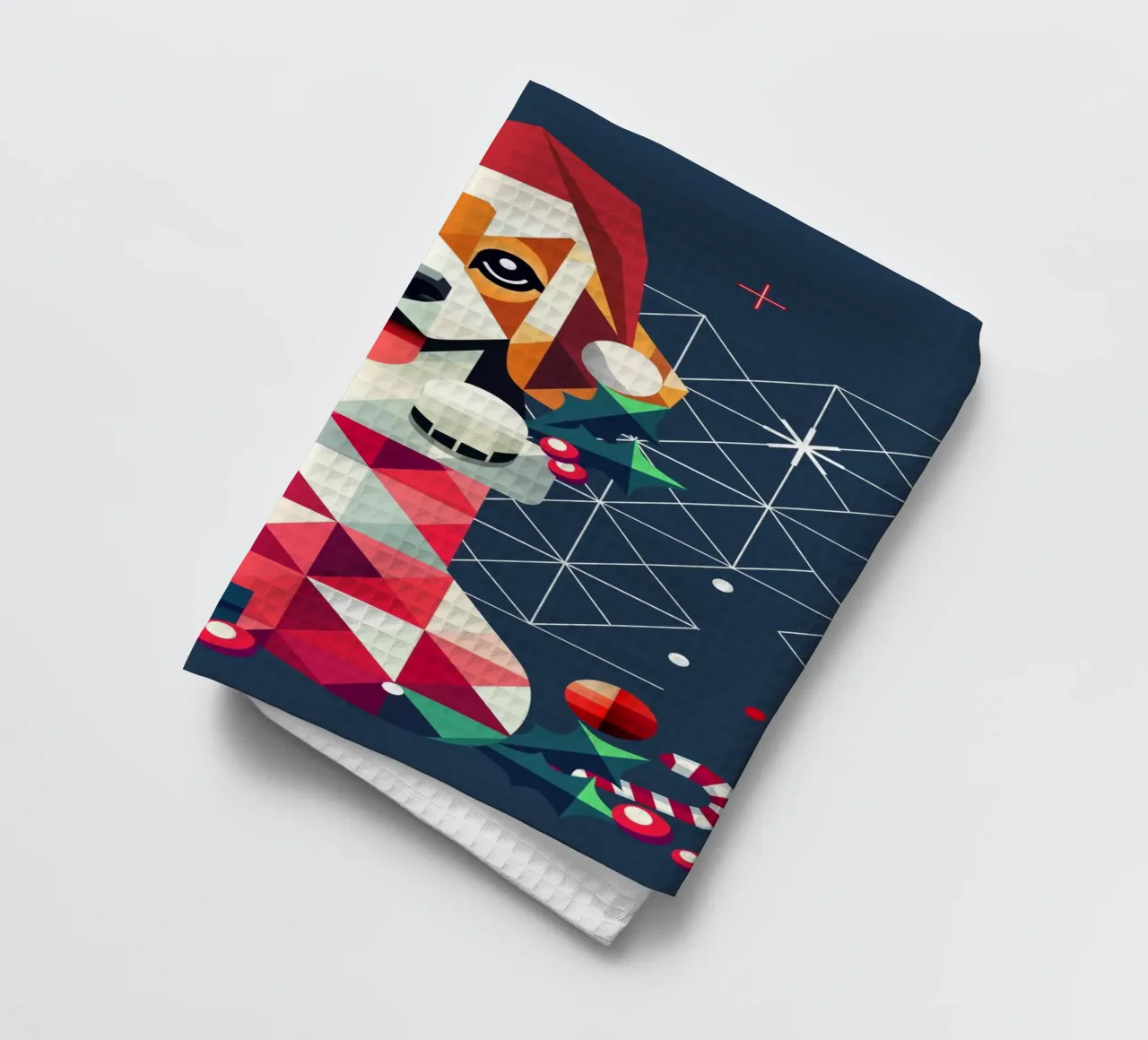 Beagle en un calcetín de Navidad-Diseño geométrico festivo paño de cocina de namosh