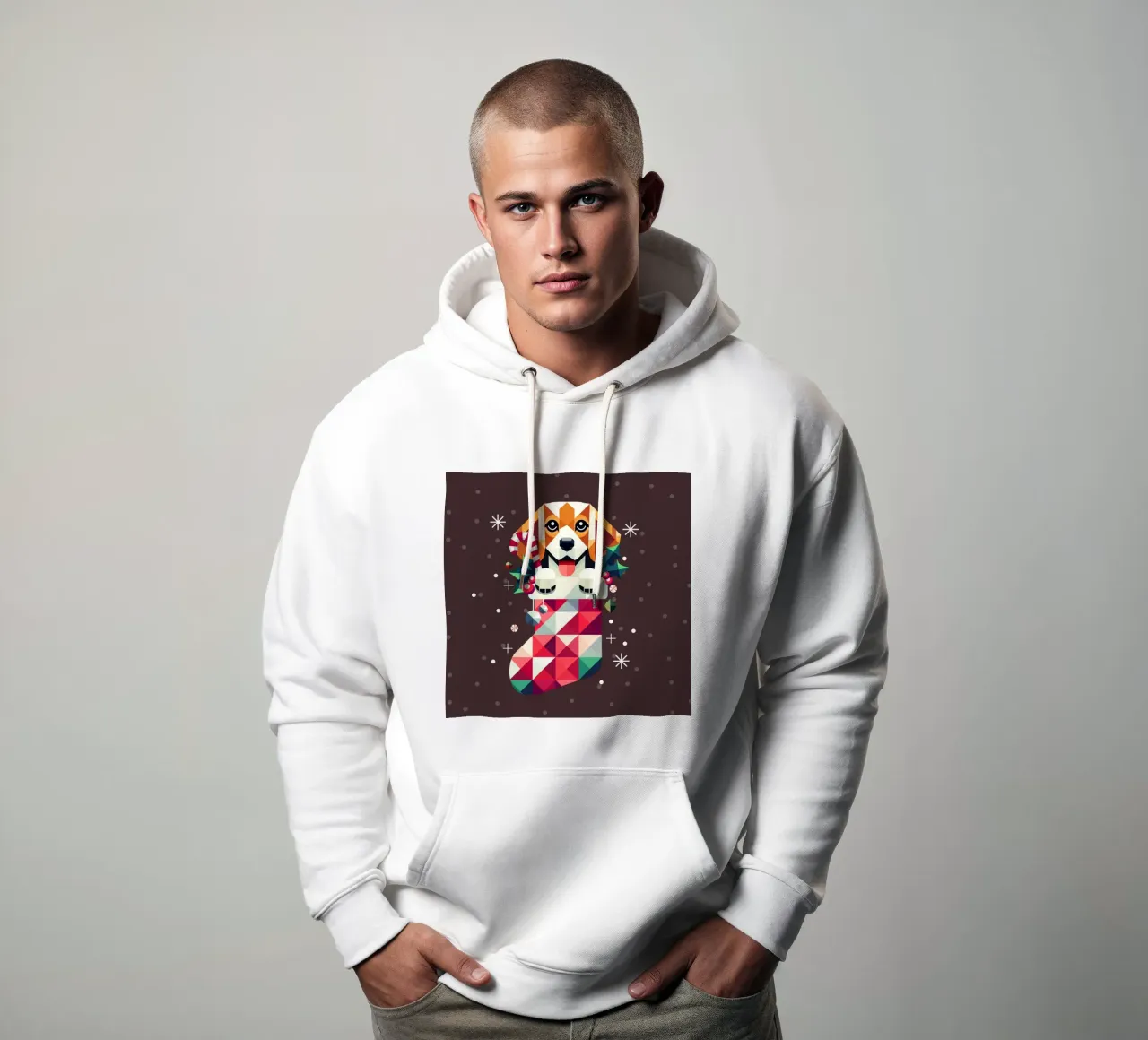 Beagle en un calcetín de Navidad-Diseño geométrico festivo sudadera con capucha de namosh