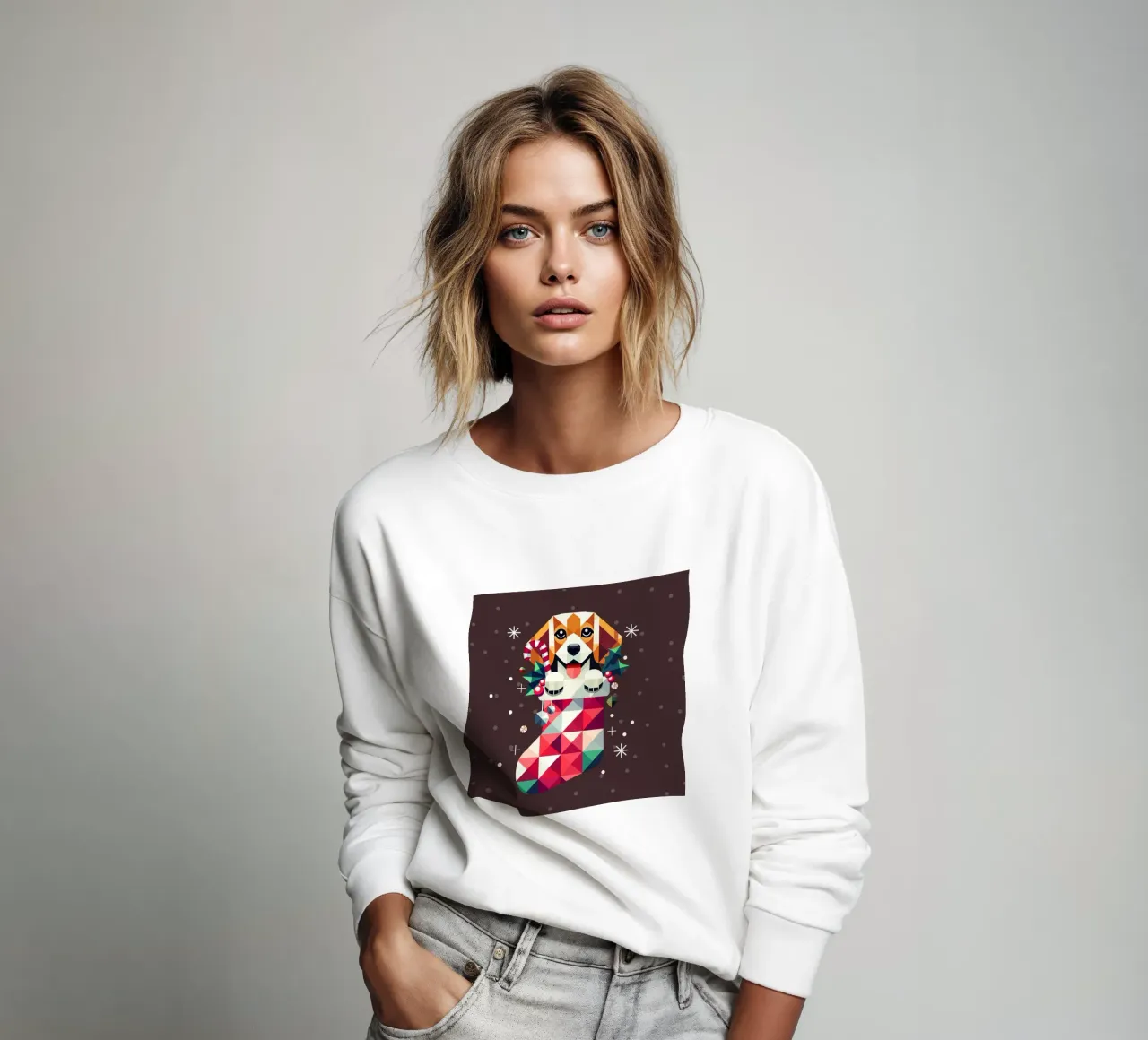 Beagle en un calcetín de Navidad-Diseño geométrico festivo sudadera de namosh