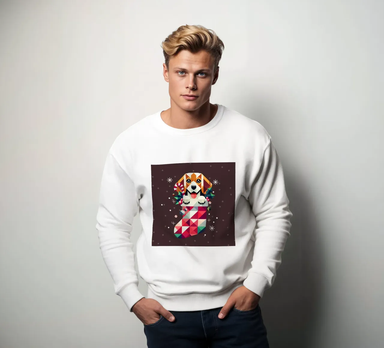 Beagle en un calcetín de Navidad-Diseño geométrico festivo sudadera de namosh