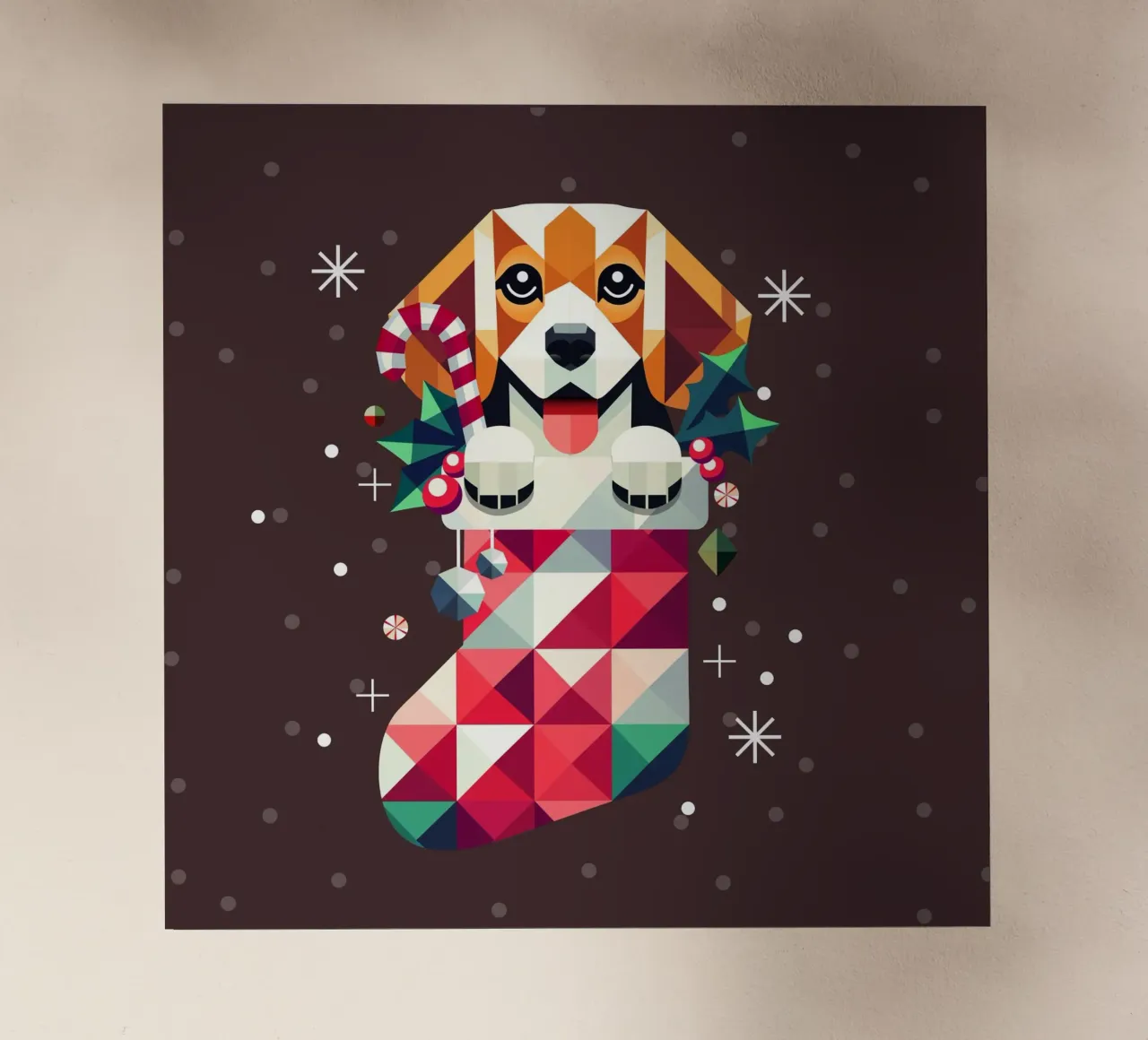 Beagle en un calcetín de Navidad-Diseño geométrico festivo lámina retroiluminada de namosh