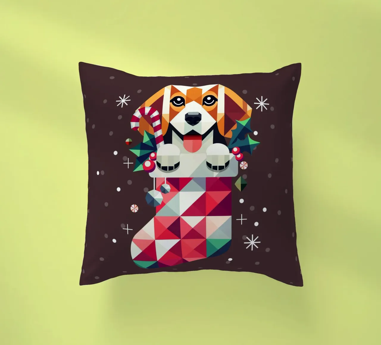 Beagle en bas de Noël-Design géométrique festif coussin de namosh