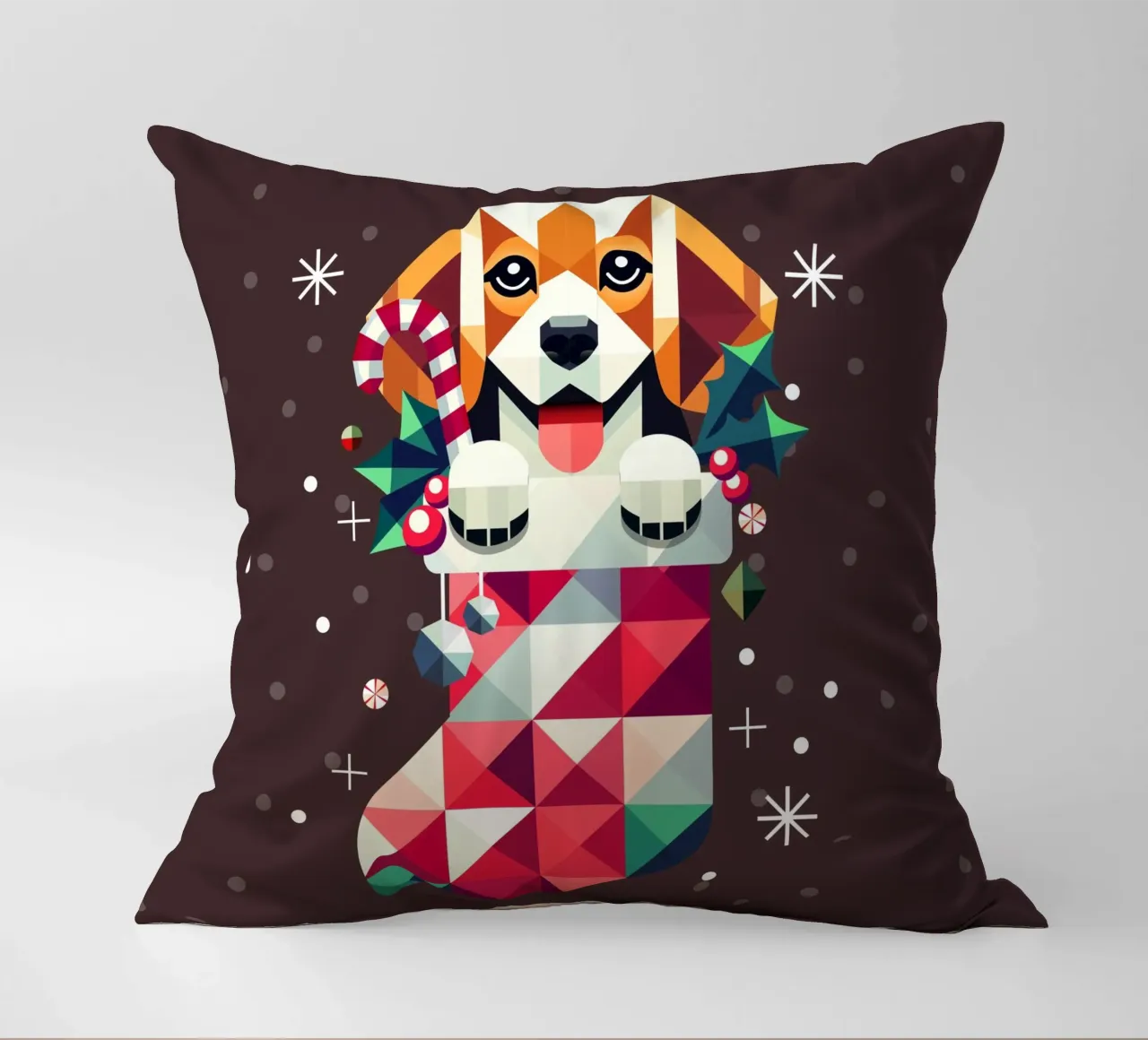 Beagle en bas de Noël-Design géométrique festif coussin de namosh