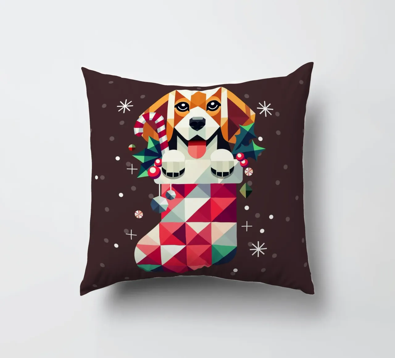Beagle en bas de Noël-Design géométrique festif coussin de namosh