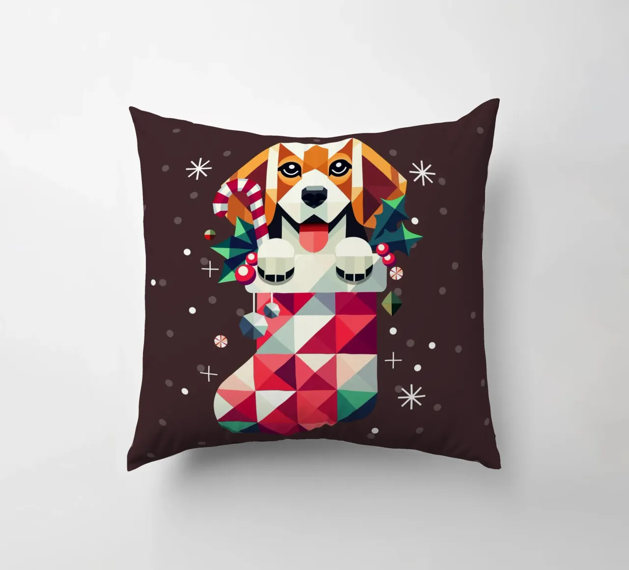 Beagle en bas de Noël-Design géométrique festif coussin de namosh