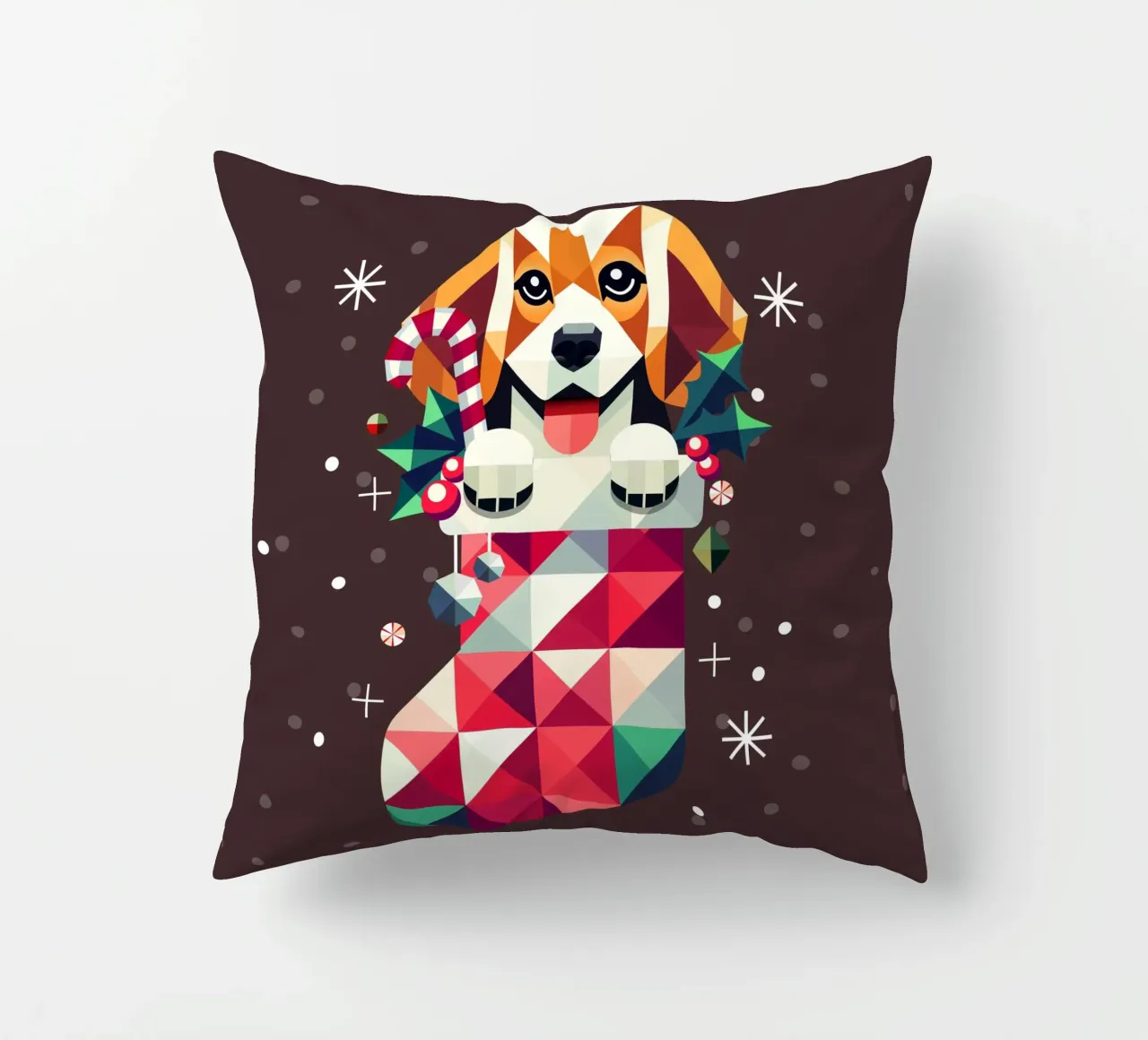 Beagle en bas de Noël-Design géométrique festif coussin de namosh
