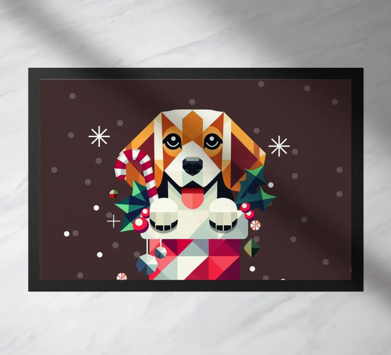 Beagle en un calcetín de Navidad-Diseño geométrico festivo felpudo de namosh