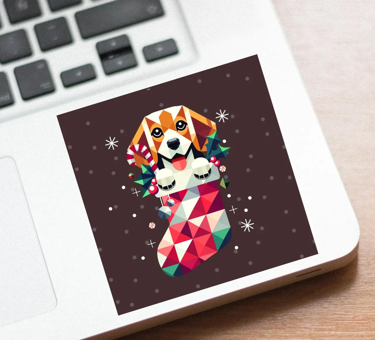 Beagle en un calcetín de Navidad-Diseño geométrico festivo pegatina de namosh