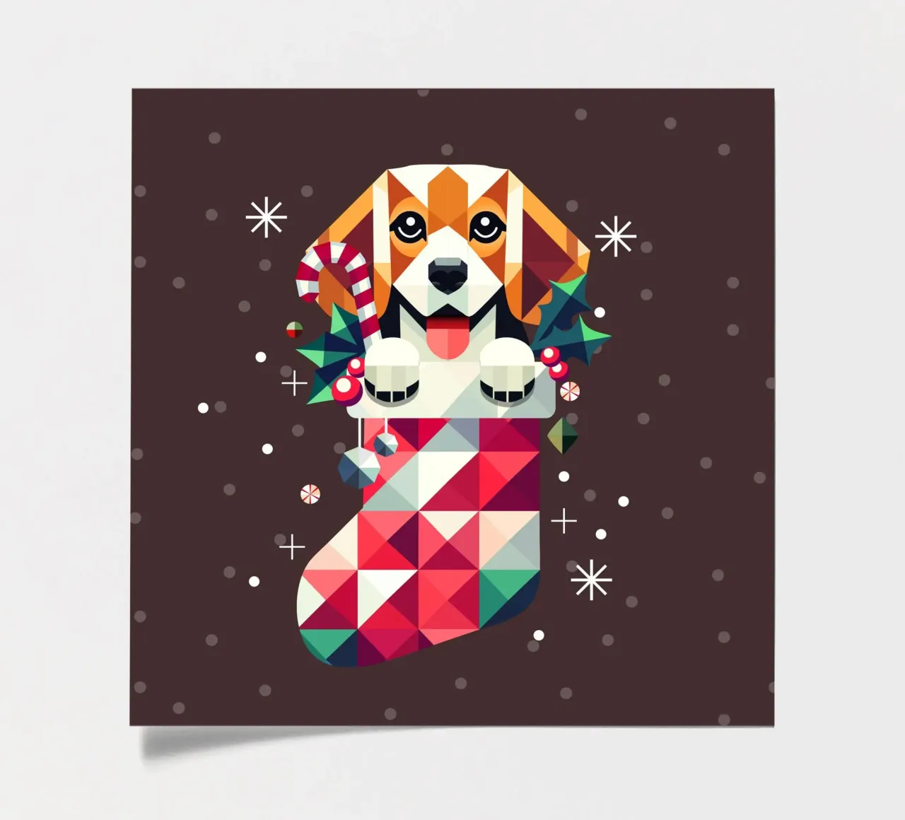 Beagle im Weihnachtsstrumpf–Festliches geometrisches Design Stickerbogen von namosh
