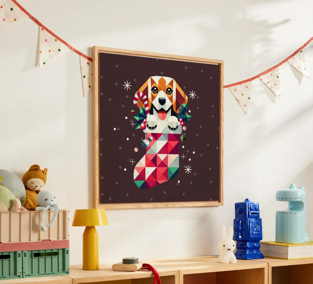 Beagle en un calcetín de Navidad-Diseño geométrico festivo metacrilato de namosh
