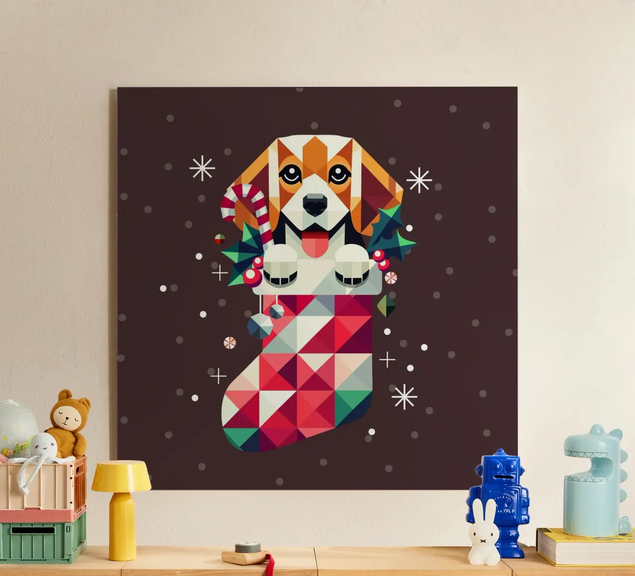 Beagle en un calcetín de Navidad-Diseño geométrico festivo metacrilato de namosh