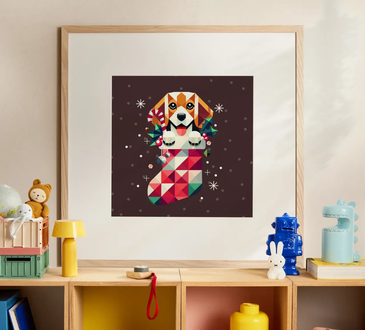 Beagle en un calcetín de Navidad-Diseño geométrico festivo hahnemühle de namosh
