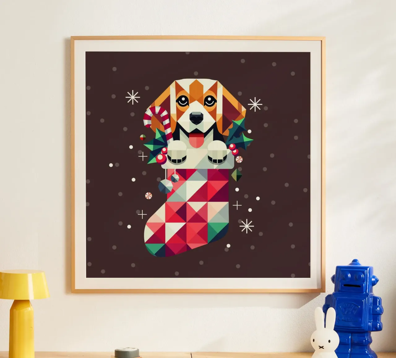 Beagle en un calcetín de Navidad-Diseño geométrico festivo hahnemühle de namosh